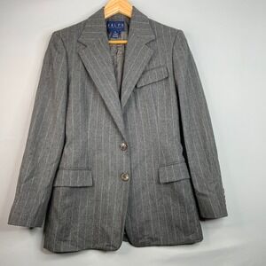RALPH LAUREN |  Blazer Size 8 Wool Cashmere Pinstripe Gray Blazer